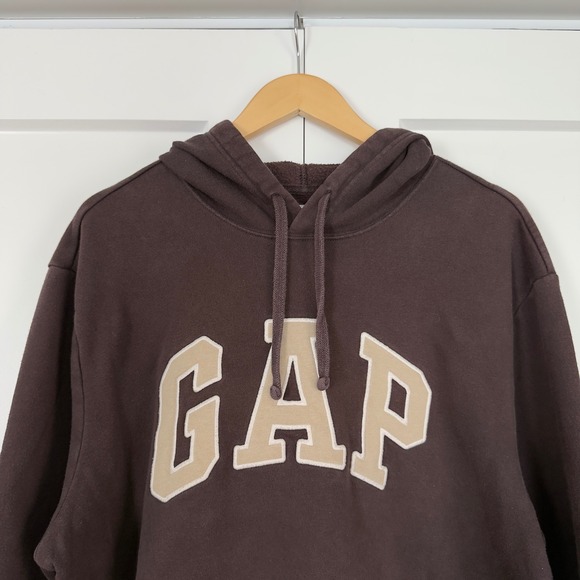 GAP Other - Mens Gap Hooded Sweatshirt XL Brown Y2K Spellout Logo Fleece Hoodie
